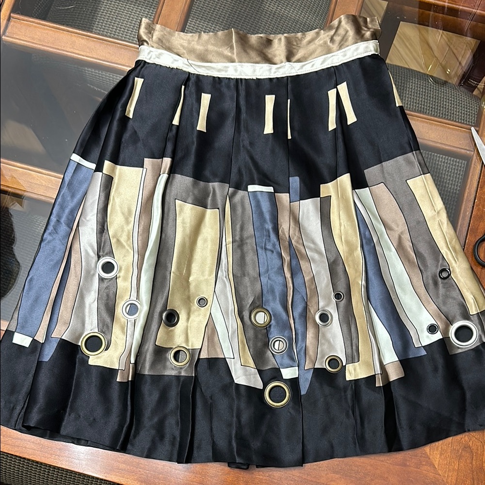 Silk Anthropology A-line Black, blue and Tan Women's Skirt